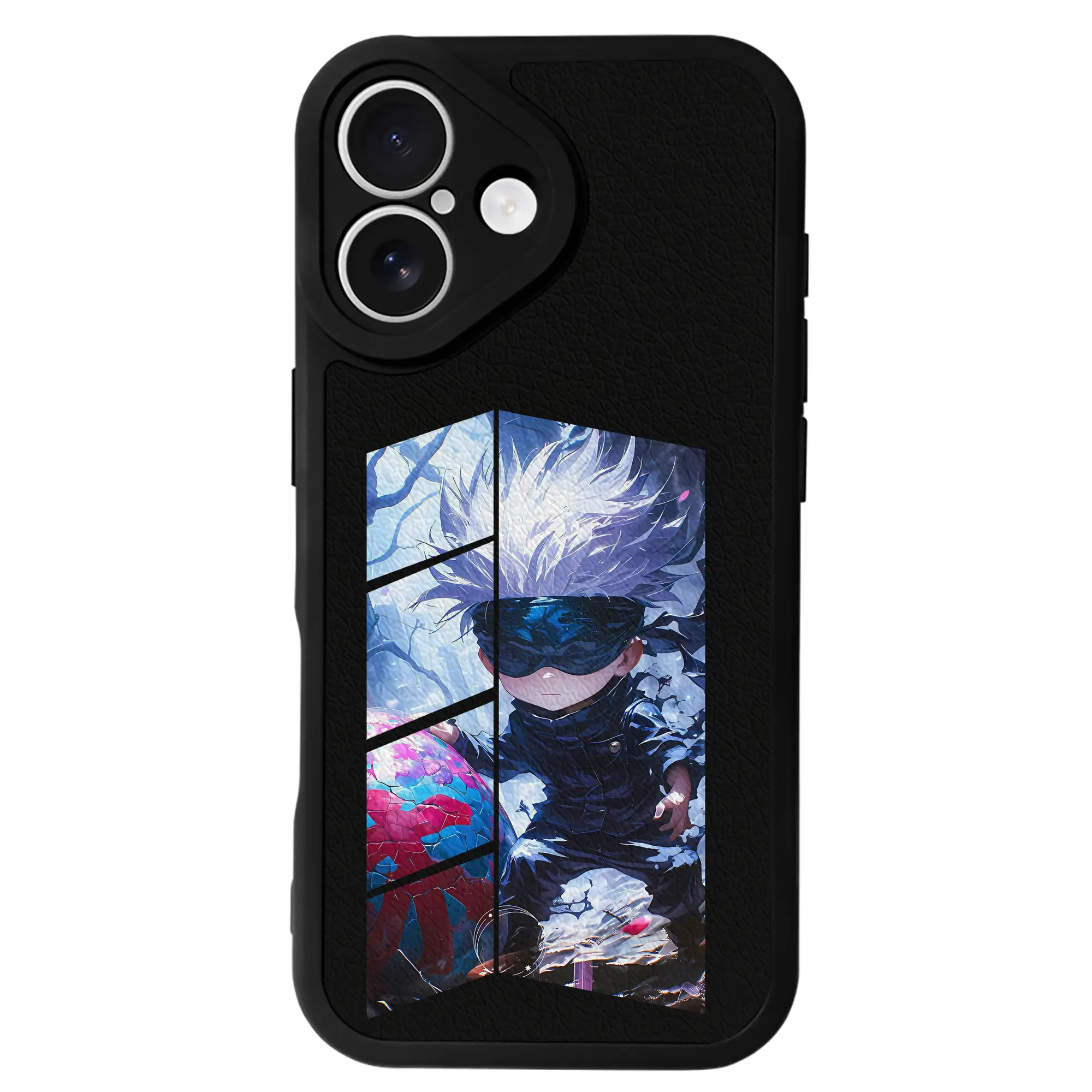 呪術廻戦 グッズ,五条 悟 - IPhone 16シリーズ対応 ・ シリコンスマホケース ・ レザー調 ・ 高精度フィット ・ 耐衝撃 ・ ワイヤレス充電対応 ・ 精密カット